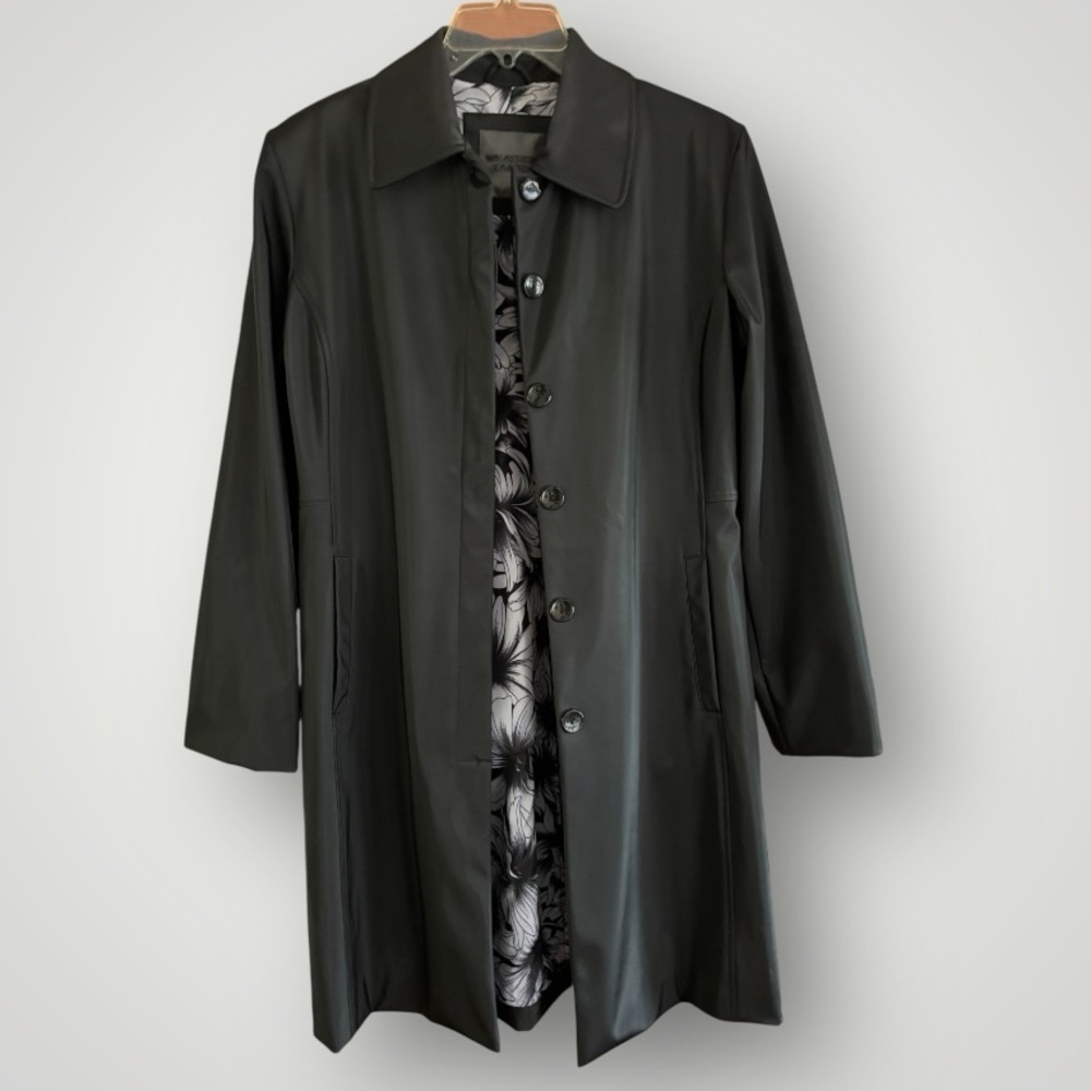 Weather Tamer Satin Sheen Black Polyurethane Classic Trenchcoat Women’s Size M